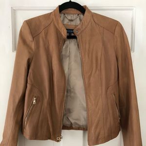 Woman’s Cole Haan Camel Leather Racer Jacket